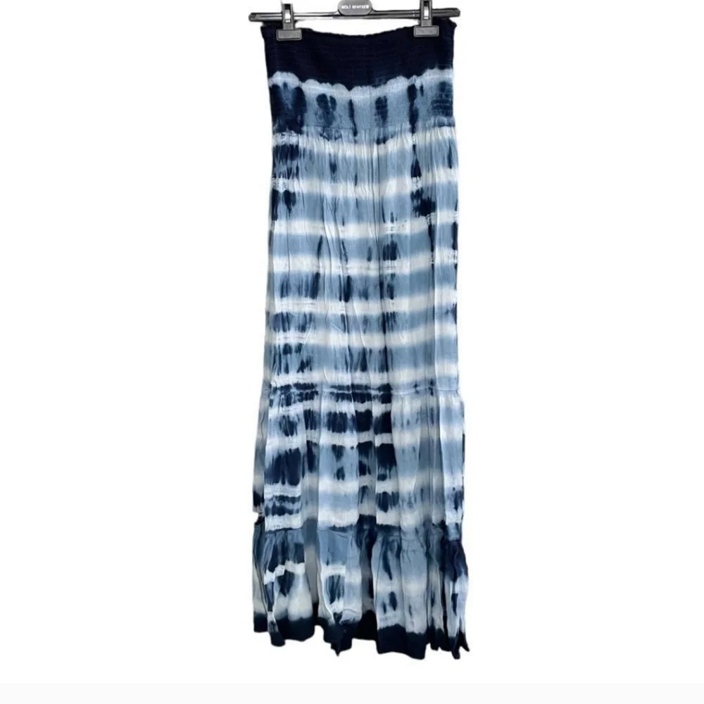 AERIE Tie Dye Cotton Blend Tube Midi Maxi Dress Blue White xs - Picture 2 of 3